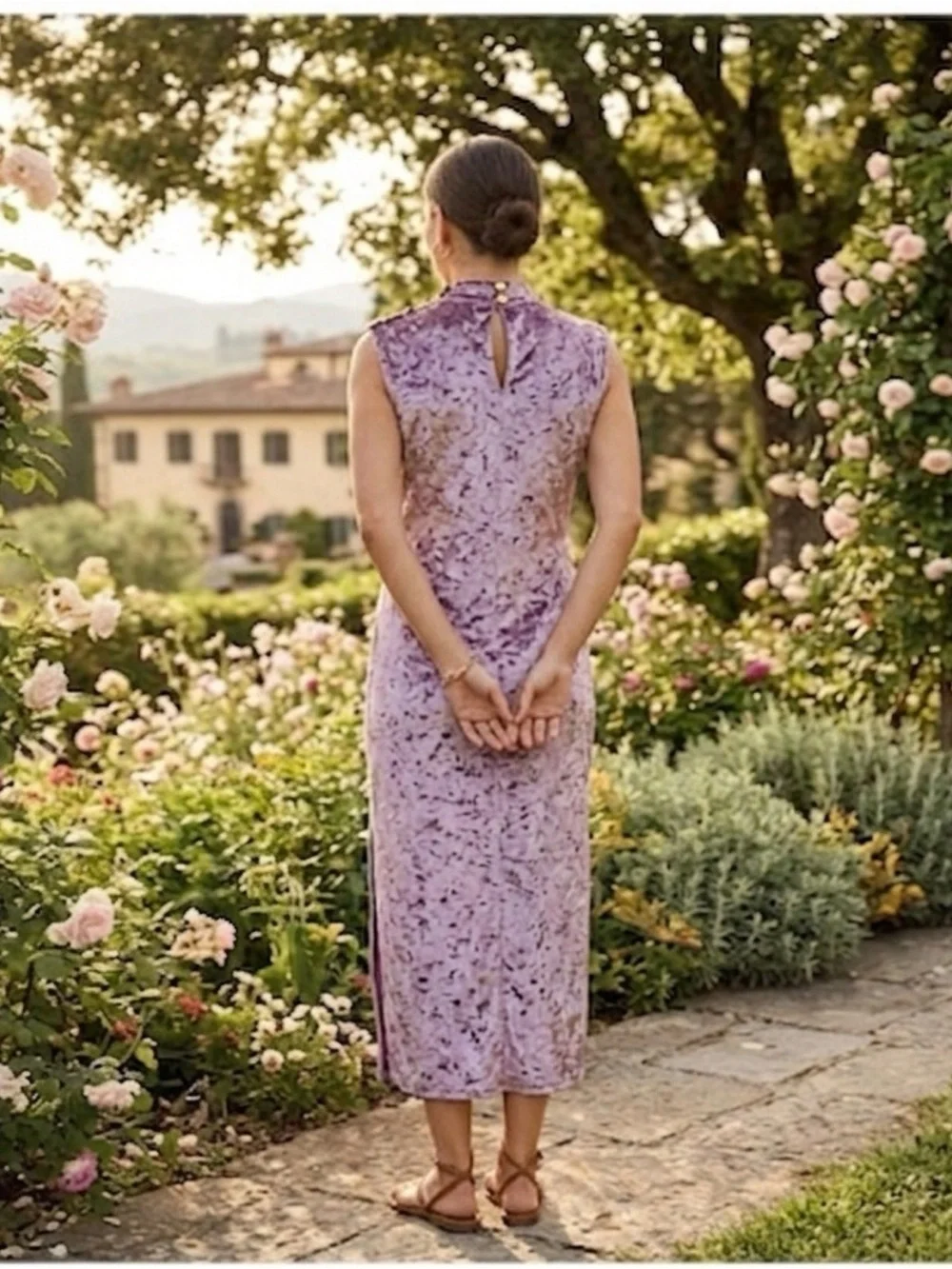New Michael Kors Purple Crushed Velvet Sleeveless High Neck Midi Dress